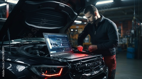 car service with auto mechanic at work photo