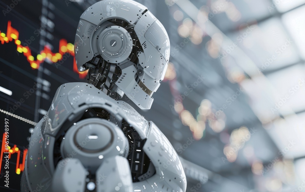 Fototapeta premium Robot Analyzing Stock Market Data