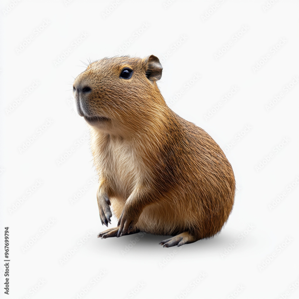 A capybara, the world's largest rodent, standing upright on a plain white background, showcasing its furry texture and calm demeanor. A capybara, the world's largest rodent, standing upright on a plain white background, showcasing its furry texture and calm demeanor.