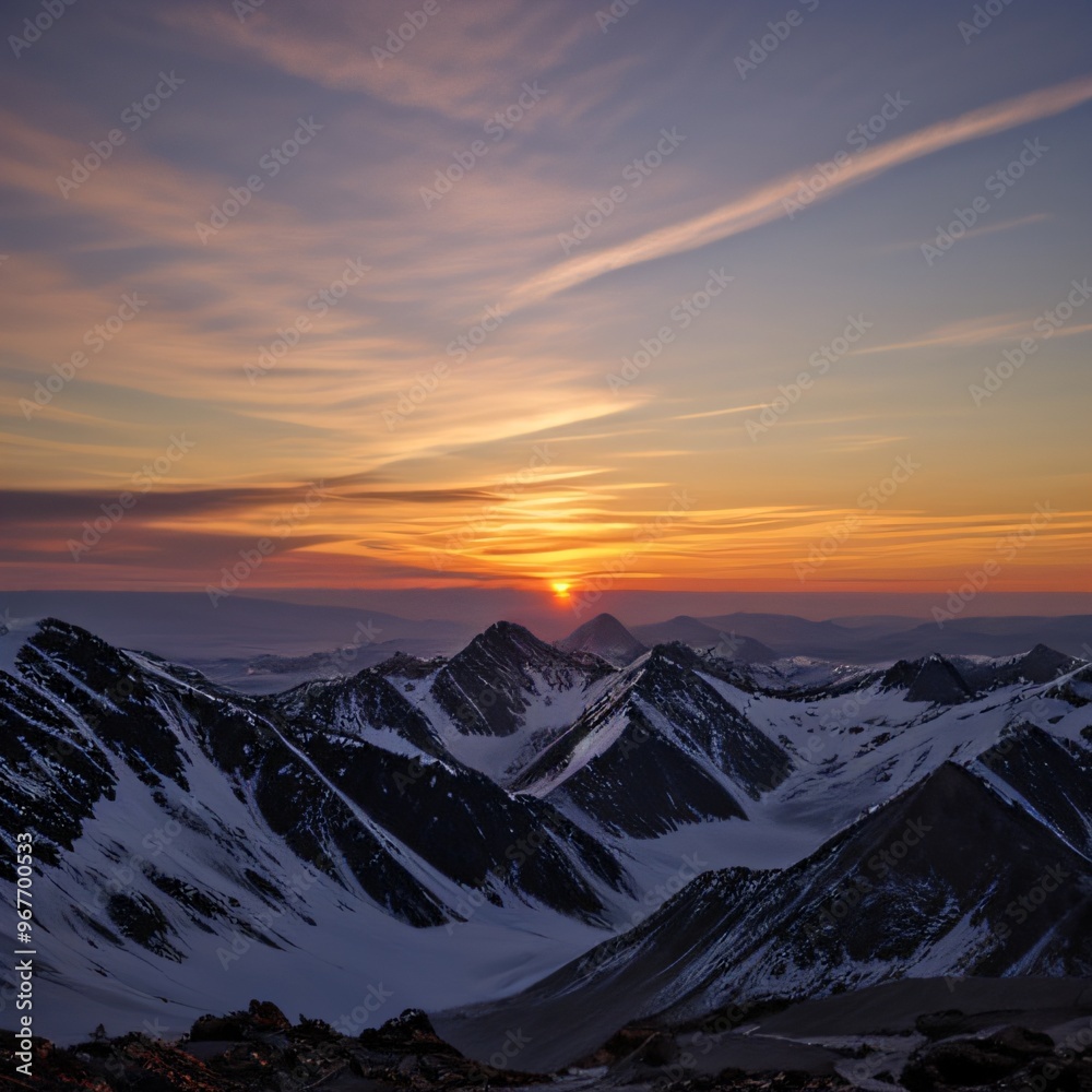 Breathtaking Sunset Over Snow-Capped Mountain Peaks and Forests.. Breathtaking Sunset Over Snow-Capped Mountain Peaks and Forests..