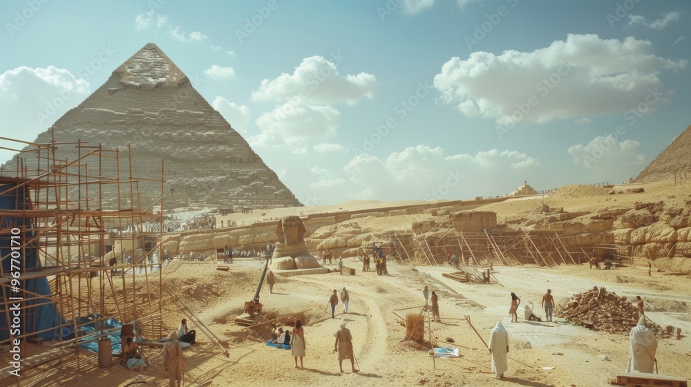 Workers Amidst Extensive Ruins And Scaffolding Near The Pyramids Of 