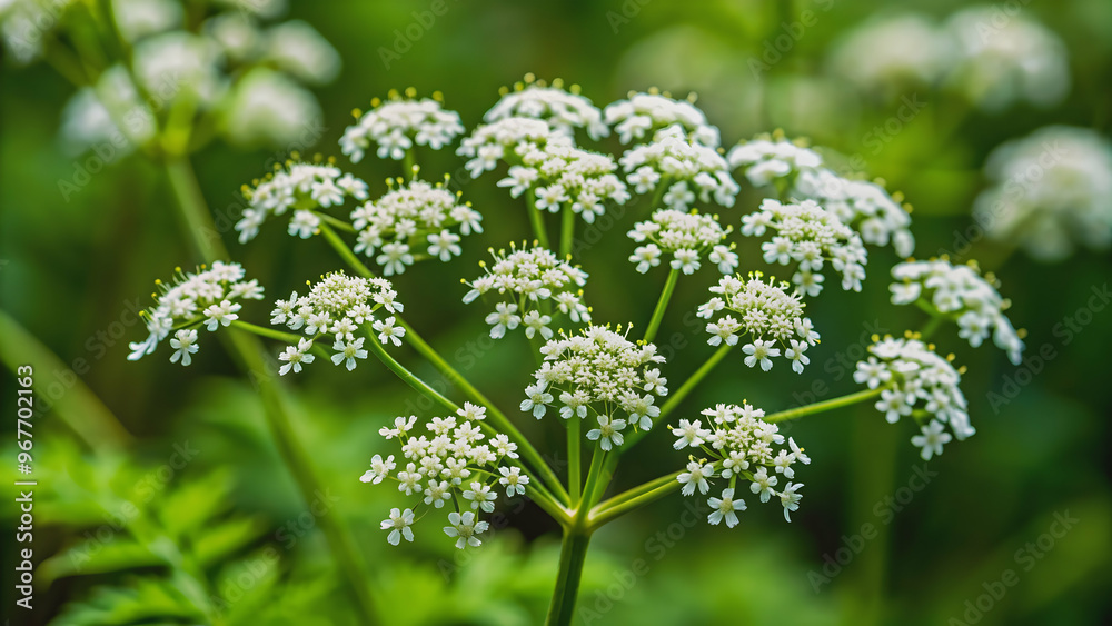 Deadly poison hemlock plant with small white flowers, toxic, poisonous, deadly, plant, Conium maculatum, hemlock, poison Deadly poison hemlock plant with small white flowers, toxic, poisonous, deadly, plant, Conium maculatum, hemlock, poison