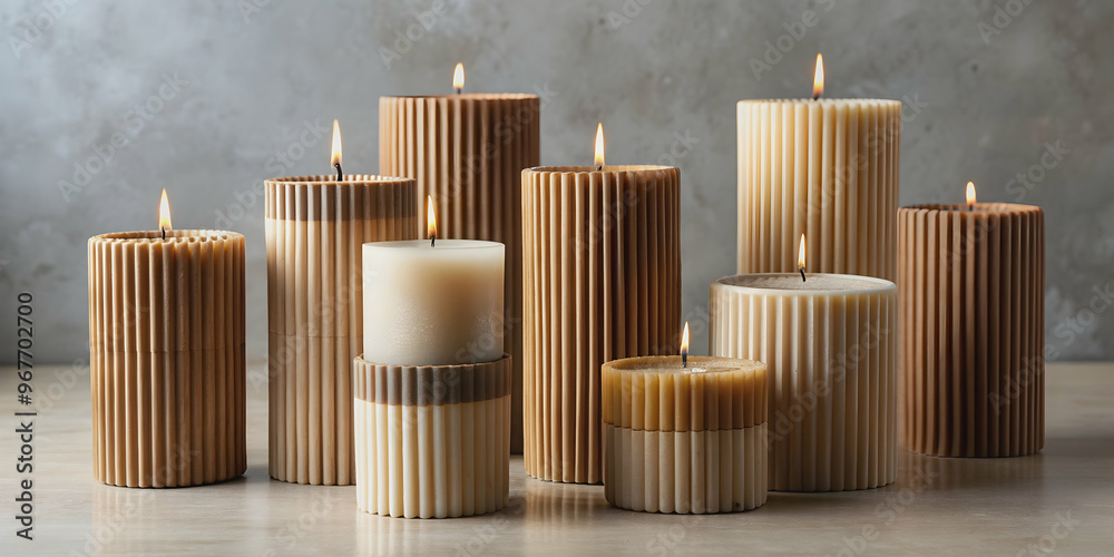 Trendy ribbed handmade candles in beige and brown wax, perfect for stylish contemporary home decor , trendy, ribbed, handmade Trendy ribbed handmade candles in beige and brown wax, perfect for stylish contemporary home decor , trendy, ribbed, handmade