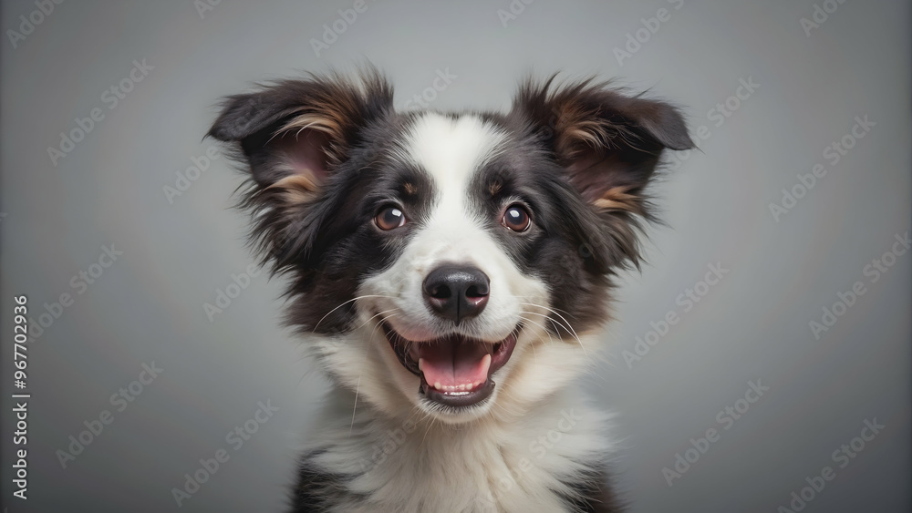 Fluffy border collie puppy with a big grin staring at the camera , border collie, dog, puppy, fluffy, isolated, white background Fluffy border collie puppy with a big grin staring at the camera , border collie, dog, puppy, fluffy, isolated, white background