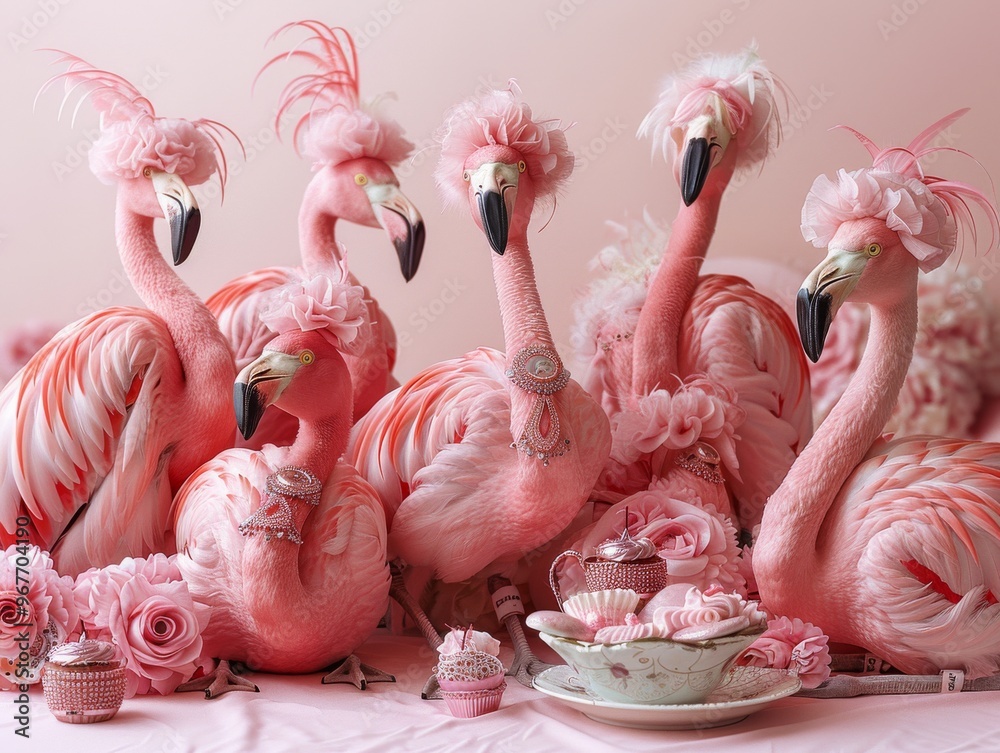 Naklejka premium group of flamingos
