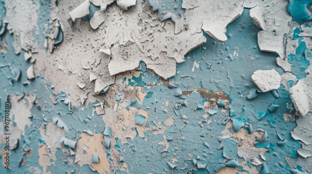 Obraz premium A close-up of peeling paint on a weathered wall, creating an intricate and textured visual of decay.