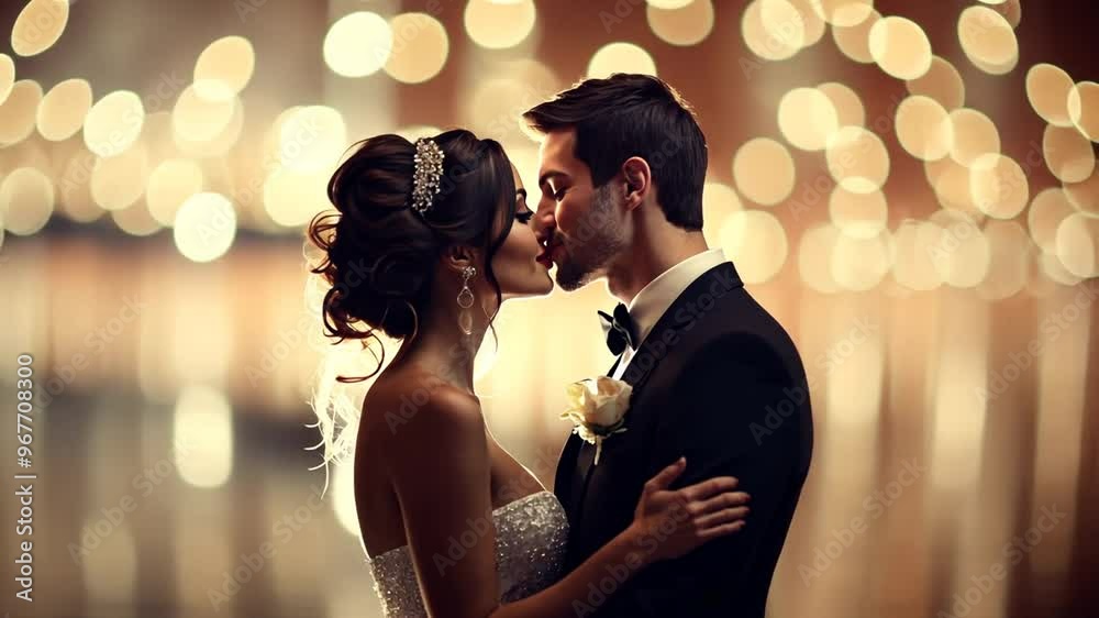 Caucasian Couple Sharing a Romantic Kiss at an Elegant Evening Event Generative AI Caucasian Couple Sharing a Romantic Kiss at an Elegant Evening Event Generative AI