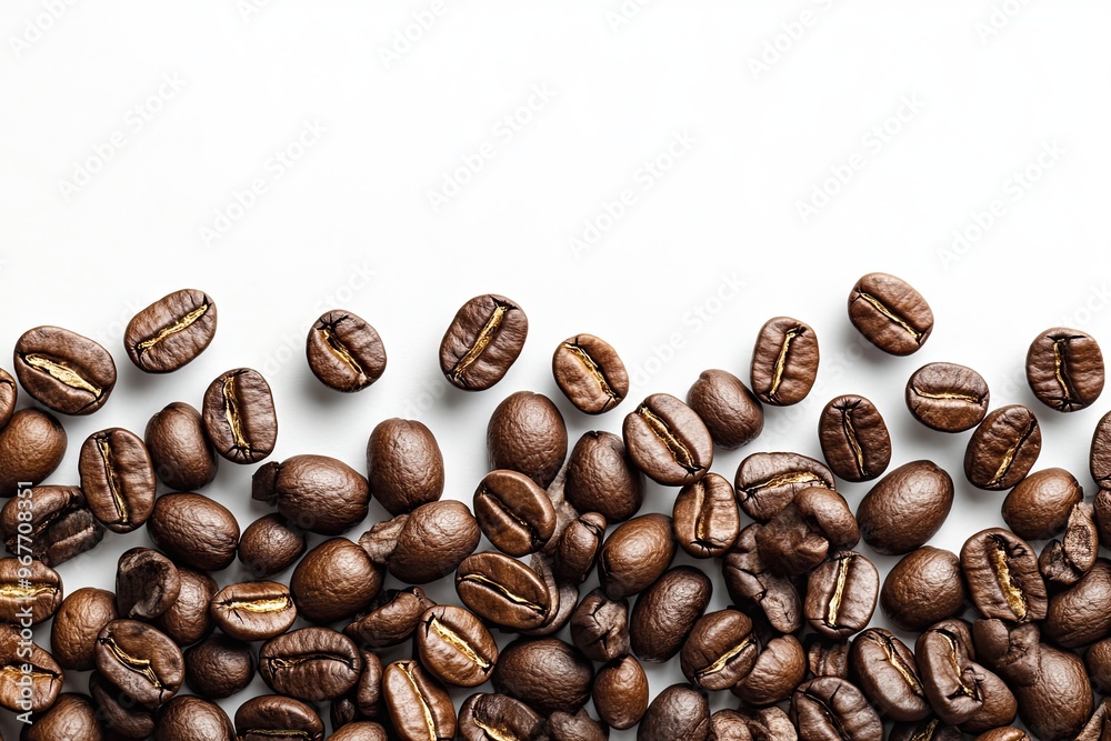 Fototapeta premium Many roasted coffee beans isolated on white, top view