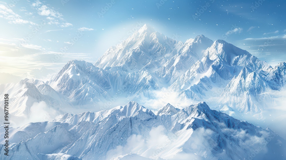 Majestic snow-covered mountain range under a clear blue sky, conveying tranquility and natural beauty. Majestic snow-covered mountain range under a clear blue sky, conveying tranquility and natural beauty.