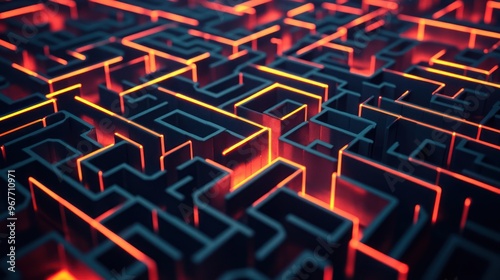 Abstract 3D Maze with Glowing Orange Lines