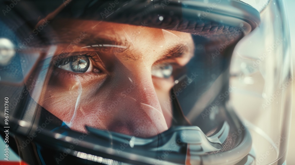 A close-up of a person's determined eyes through a helmet visor, reflecting the concentration and intensity of racing. A close-up of a person's determined eyes through a helmet visor, reflecting the concentration and intensity of racing.