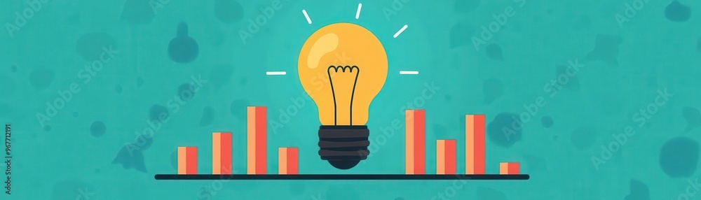 Idea light bulb with rising bars, insight leading to success, flat design illustration Idea light bulb with rising bars, insight leading to success, flat design illustration