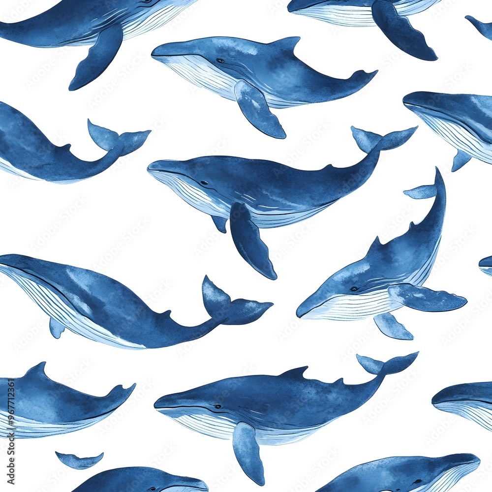 **repeat pattern of blue whales on a white background** - **repeat pattern of blue whales on a white background** -
