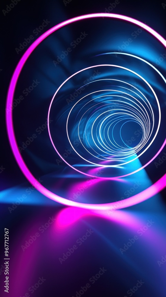 Vibrant Light Tunnel Abstract Neon Circles in Motion.