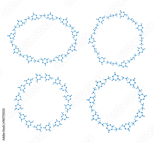 round and oval frames with molecular structures. Vector set.
