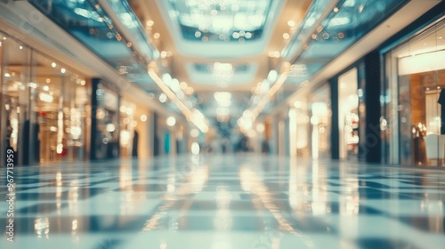 Abstract blur of a luxury shopping mall and retail store, showcasing an elegant and modern interior with a sophisticated atmosphere.