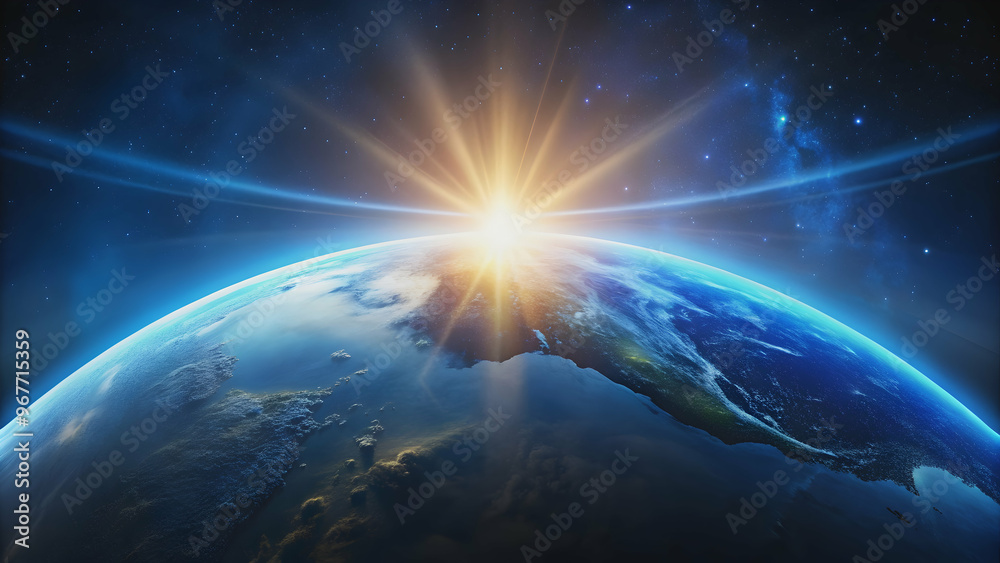 Blue sunrise illuminating Earth from space, Earth, space, sunrise, blue, planet, global, glowing, universe, horizon