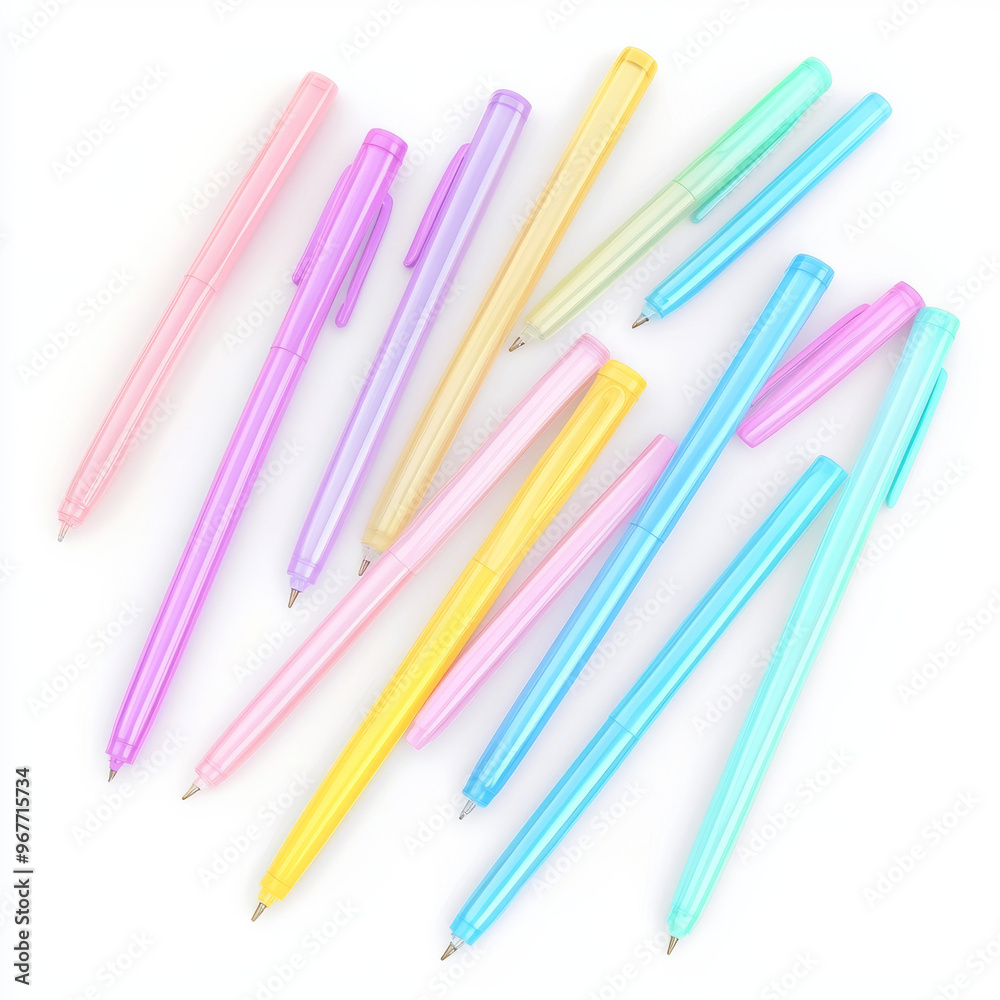 Colorful gel pens arranged in creative layout, showcasing variety of pastel shades including pink, yellow, and blue. These vibrant writing tools are perfect for artistic projects and note taking Colorful gel pens arranged in creative layout, showcasing variety of pastel shades including pink, yellow, and blue. These vibrant writing tools are perfect for artistic projects and note taking