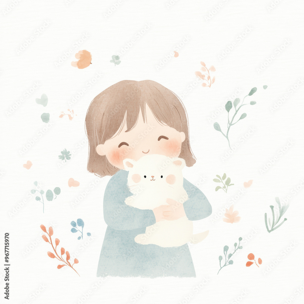 Girl Hugging Cat. Girl Hugging Cat.