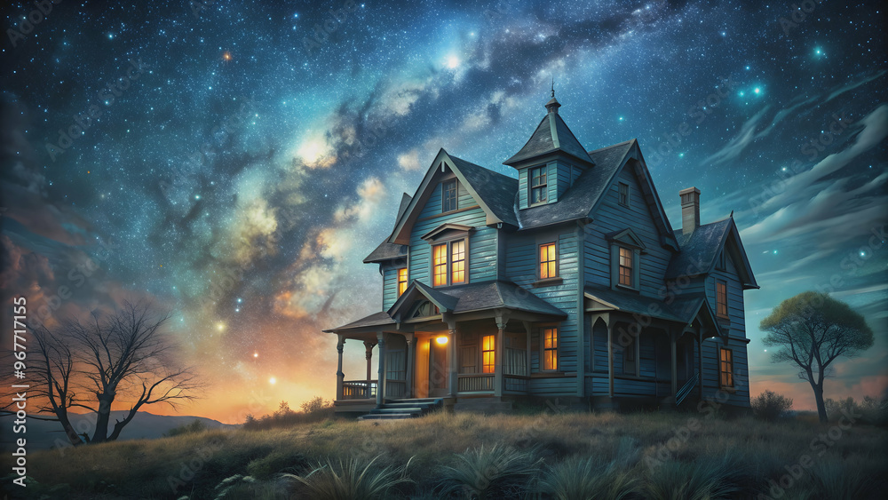 A spooky haunted house under a starry night sky, spooky, haunted, house, night, stars, moon, dark, eerie, mystery A spooky haunted house under a starry night sky, spooky, haunted, house, night, stars, moon, dark, eerie, mystery