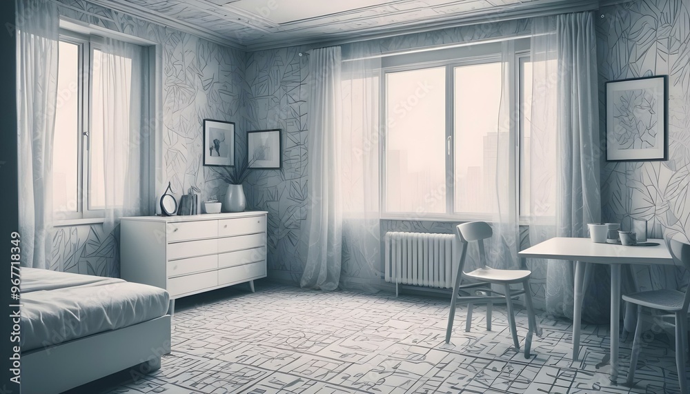Photo interior modern design room 3d illustration; Photo interior modern design room 3d illustration;