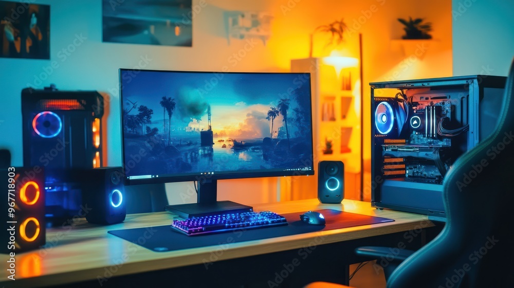 Gaming Setup with RGB Lighting Gaming Setup with RGB Lighting