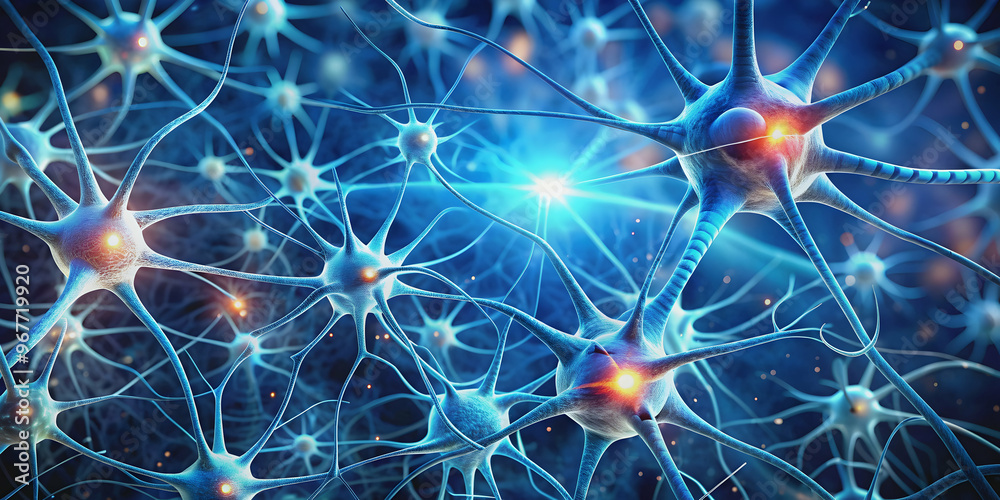 of interconnected neurons in the brain, neurons, brain,render, science, biology, anatomy, medical, health