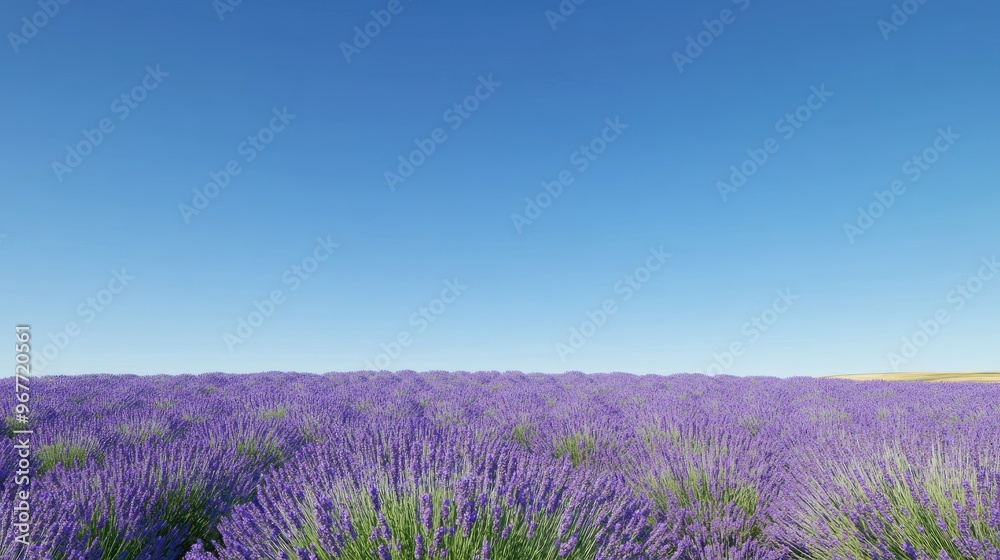 Fototapeta premium Field of lavender in full bloom, stretching out under a clear blue sky.