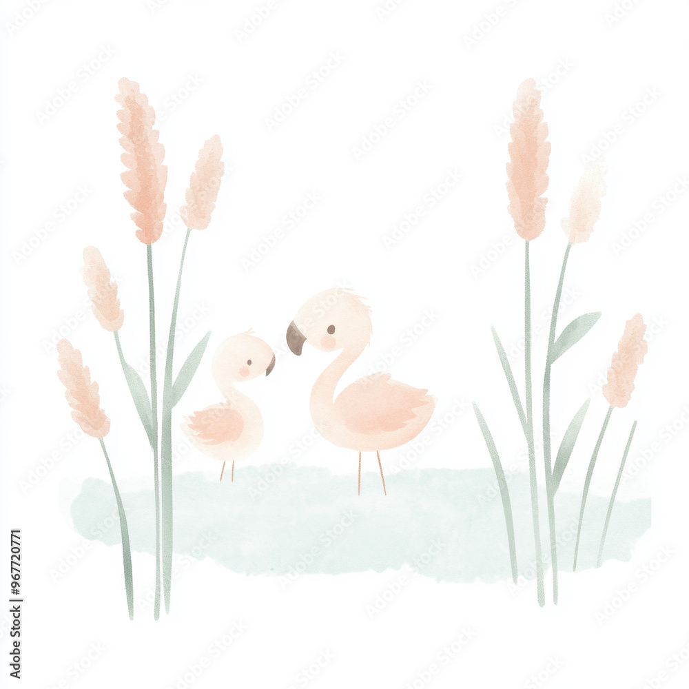 Flamingo Family Watercolor. Flamingo Family Watercolor.
