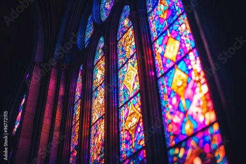 Colorful Stained Glass Windows in a Church.