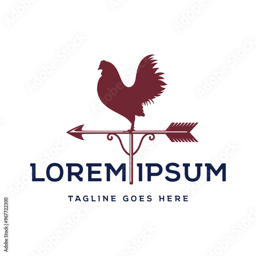 Vintage Retro Rooster Cock Wind Weather Vane Icon Illustration Logo Design
