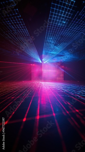 Wallpaper Mural Abstract Neon Laser Light Grid in a Dark Room. Torontodigital.ca