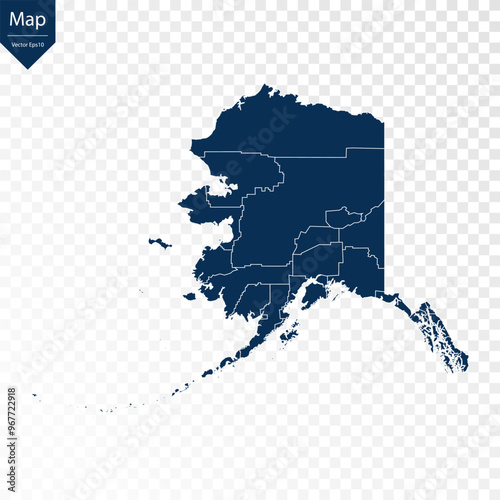 Transparent - High Detailed Blue Map of Alaska. Vector eps10.	
