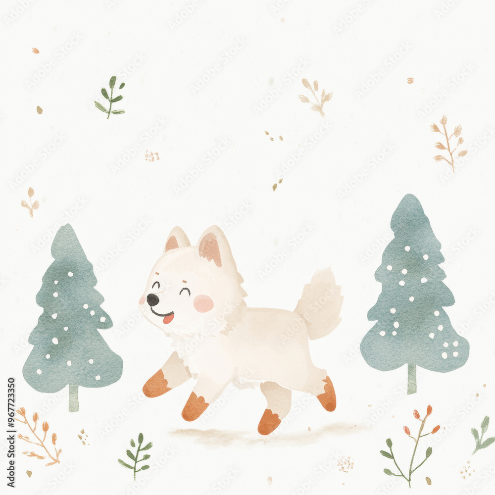 Fototapeta premium Cute Dog Running in Forest.