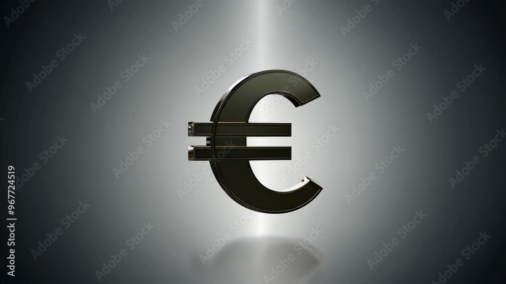  Dark euro symbol with spotlight on a reflective surface