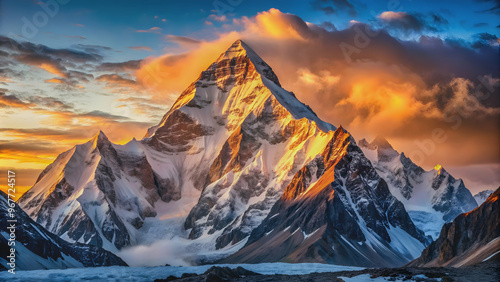 Breathtaking sunset view of K2 peak, earth's second tallest mountain, K2, peak, mountain, sunset, breathtaking, view photo