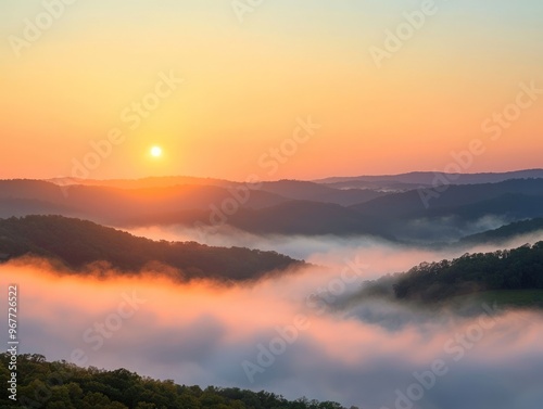 Golden Hour Sunrise over Misty Mountains - A Serene Escape.