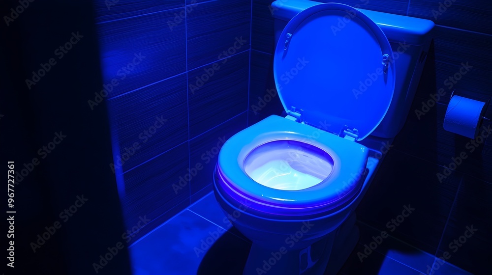 Invisible Bacteria on Toilet Revealed by UV Light in Dark Background