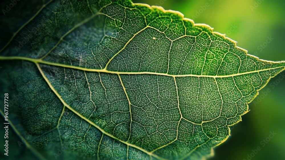 Fototapeta premium A green leaf with intricate veins, detailed and natural