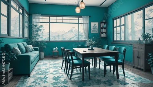 Photo interior modern design room 3d illustration;