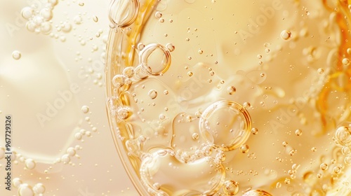 Texture of a bubbly serum or oil. Skin care product with room for text. photo