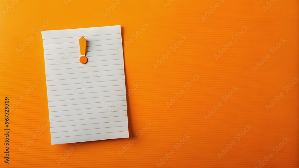 Note paper with exclamation mark on panoramic orange background , urgent, attention, reminder, important Note paper with exclamation mark on panoramic orange background , urgent, attention, reminder, important