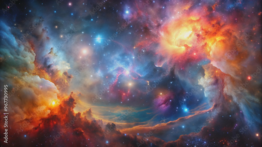 Naklejka premium Galactic background showcasing sumptuous colors, capturing the beauty of nebulae in stunning astrophotography , space