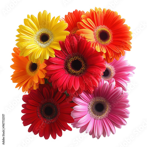 A vibrant bouquet of colorful gerbera daisies, showcasing a variety of bright hues.