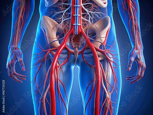 A detailed illustration of the femoral artery, a major blood vessel in the thigh, supplying oxygenated blood to photo