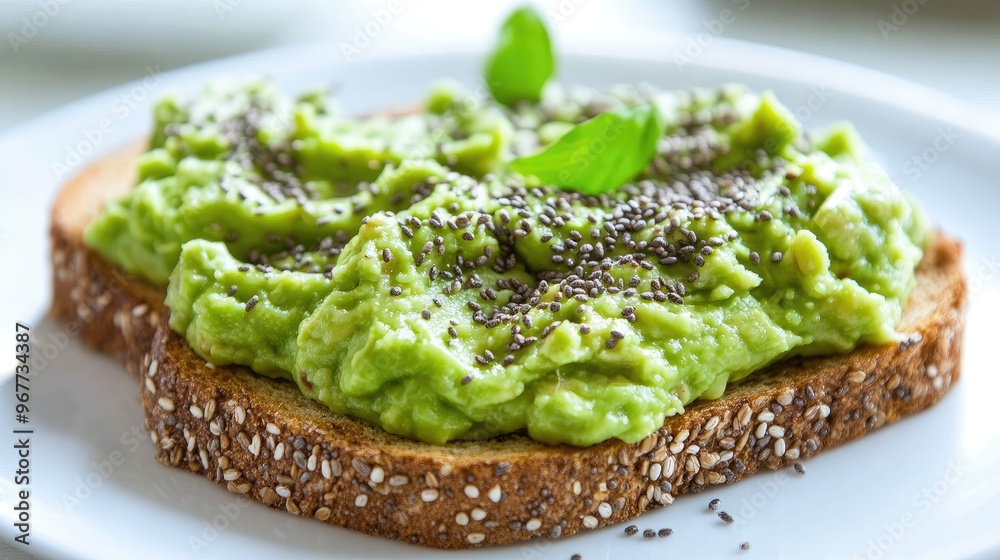 Whole grain toast with mashed avocado and chia seeds, a nutritious meal for brain health. Whole grain toast with mashed avocado and chia seeds, a nutritious meal for brain health.