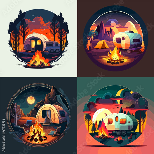 campground with a white camper van sticker logo