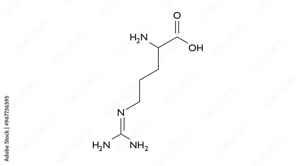 Obraz premium l-arginine molecule, structural chemical formula, ball-and-stick model, isolated image l-alpha-amino acid