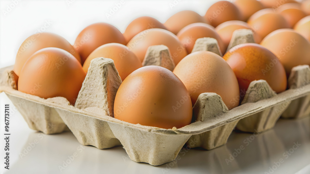 Close-up of a carton of brown eggs , organic, farm fresh, natural, healthy, breakfast, protein, nutritious, food Close-up of a carton of brown eggs , organic, farm fresh, natural, healthy, breakfast, protein, nutritious, food