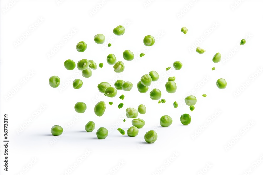 Fresh green peas falling down on white background Fresh green peas falling down on white background